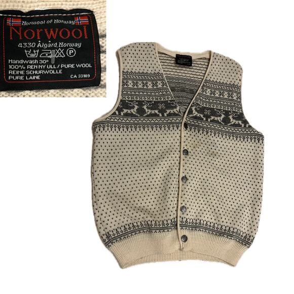 Vintage Norwool Reindeer wool Button Up Vest Top / Mens XL - Picture 1 of 4